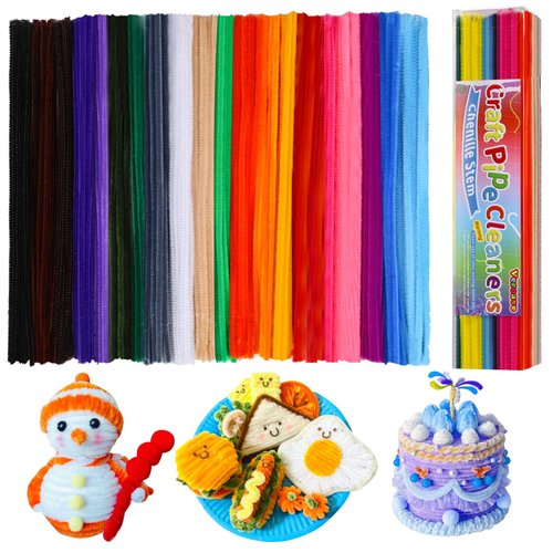 Veroave 200pcs Pipe Cleaners, 20 Colors Thick Pipe Cleaners Craft, Multi-Color Chenille Stems, Art and Craft Supplies, Christmas Valentine's Craft Pipe Cleaners