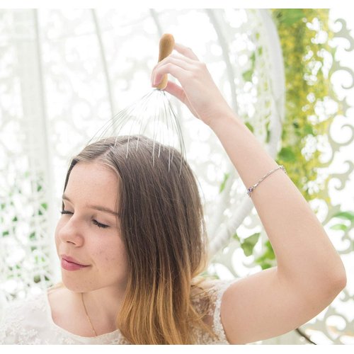 USAGA 28 Finger Head Scratcher, Head Massager, Scalp Massager Head Whisk Massager for Head Hair Body Massage and Stress Relax, Wire Massager Wood Handle (1 Pack)