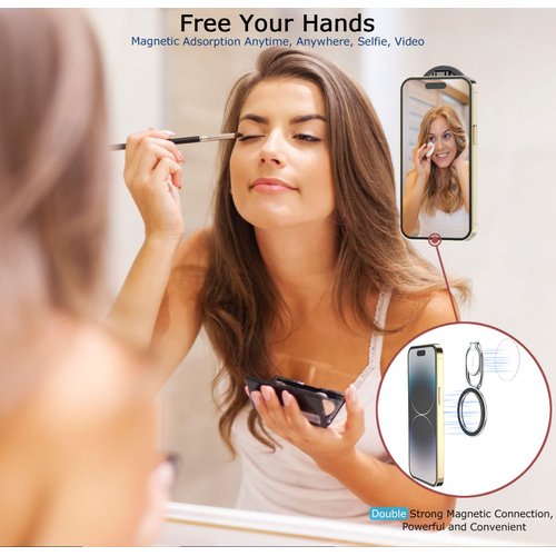 Doflyesky Magnetic Phone Grip Holder Kickstand, Gym Double Adjustable Finger Ring Grip and Stand, Compatible with PopSockets MagSafe Ring Removable for iPhone, Compatible with Magnetic Car Mount