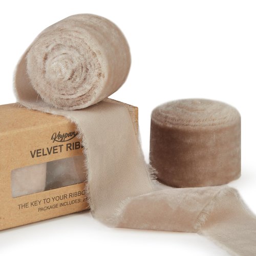 Keypan Light Gray Velvet Ribbon for Gift Wrapping - 1 1/2 inch Wide Handmade Fringe Fabric Ribbon for Christmas Decorations, Baby Shower, Flower Bouquet