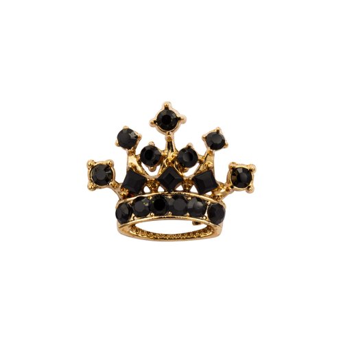Knighthood Golden Crown with Black Stone Detailing Lapel Pin Brooch Shirt Stud for Men