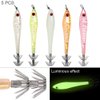 OriGlam 5pcs Luminous Squid Jigs Hook Fishing Lures Baits, Shrimp Prawn Tackle Hooks Lure, Stainless Steel Squid Hooks Glow in Dark for Saltwater Fishing Octopus Cuttlefish Hook Set