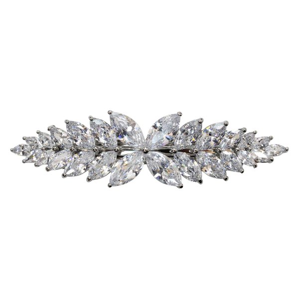 Faship Gorgeous Clear CZ Crystal Floral Hair Barrette Clip