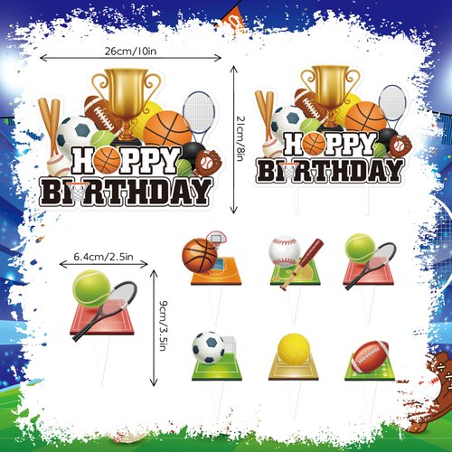 25pcs Sports Birthday Party Supplies, Football Basketball Football volleyball Cupcake Toppers Decoration, Sports Ball Game Theme Happy Birthday Cupcake Toppers Men Boys Decorations (Sports)