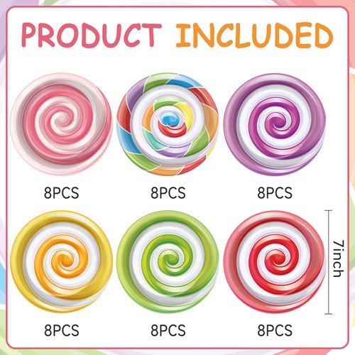 48Pcs Candy Themed Paper Plates for Candyland Party Decorations 7" Colorful Lollipop Candy Disposable Paper Dinner Plates for Xmas Sweet Shop Christmas Candyland Birthday Baby Shower Party Supplies