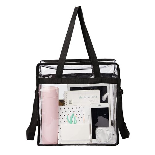 HAOGUAGUA Clear Tote bag 12x12x6 Stadium Approved, Transparent PVC Stadium Security Bag for Work, Sports Games and Concerts (Black)