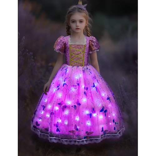 Davvew Princess Dresses for Girls,Light Up Princess Costume for Christmas, Halloween, birthday gifts for Age 3-8 Year Old