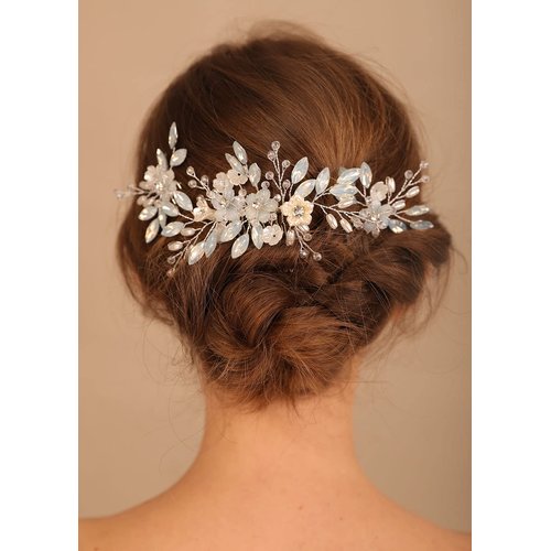 Denifery Opal Wedding Hair Comb Silver Rhinestones Opal Crystal Vintage Bridal Hair Clips with 2PCS Hair Pins for Brides and Bridesmaids