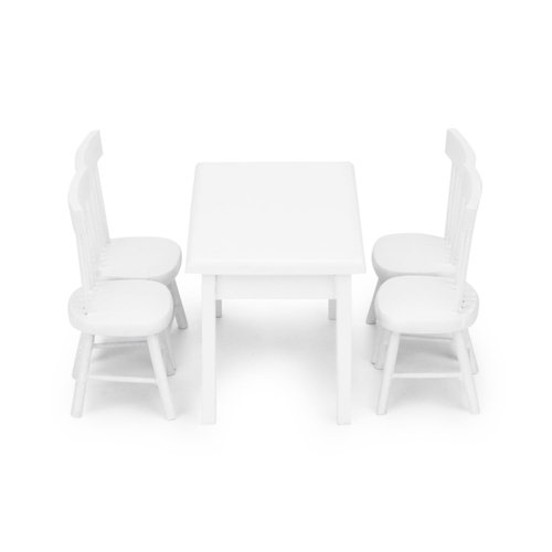 Miniature Dining Table & Chair Set for Dollhouse 1 12 Scale Wooden Furniture Model 5pcs Doll House Mini Classic Decoration Accessories DIY Hobby Gift (White)