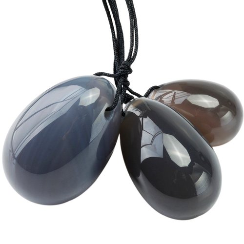 rockcloud Grey Agate Set of 3 Drilled Yoni Eggs with String, Massage Stones for Women to Train Pelvic Muscles Kegel Exercise