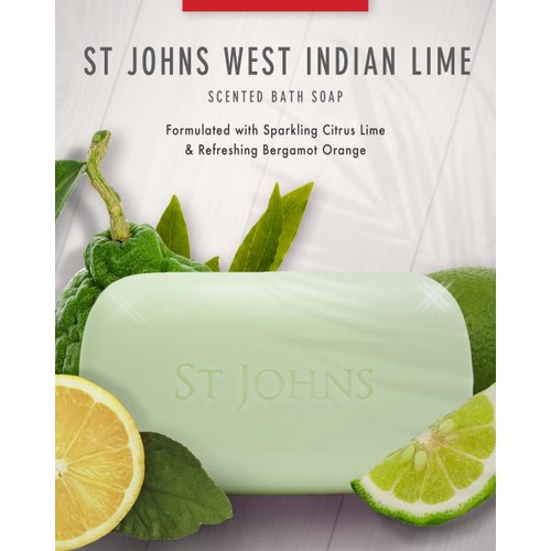 St. John West Indian Lime Soap Bar | Refreshing Caribbean Citrus Soap for Men | USA Made, Triple-milled Soap Bar | Luxury, Hydrating Body Soap with Olive Oil & Glycerine | (7 oz Bar)