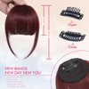 ELEFOCUS Clip in Bangs Real Human Hair Burgundy 100% Human Hair French Bangs Fake Bangs Hair Clip on bangs for women Fringe with Temples Hairpieces Curved Bangs for Daily Wear