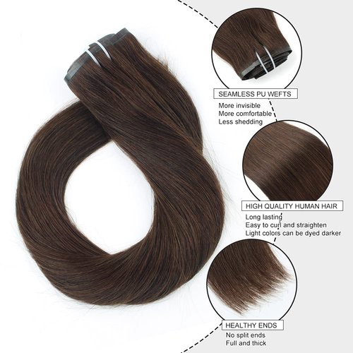 Sixstarhair Clip In Extensions Remy Human Hair Walnut Brown Hair Extensions Medium Brown Real Thick Hair 120g Pack with Seamless Clip In Hair Extensions 16inch 8 Pieces Pack