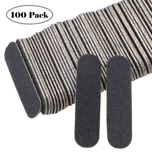 100 Pcs Mini Nail Files Bulk, Mwoot Disposable Double Sided Emery Board 180/240 Grit, Fingernail Nail File Buffer Set Manicure Tool for Natural Acrylic Fake Nails Home and Salon Use (Black)