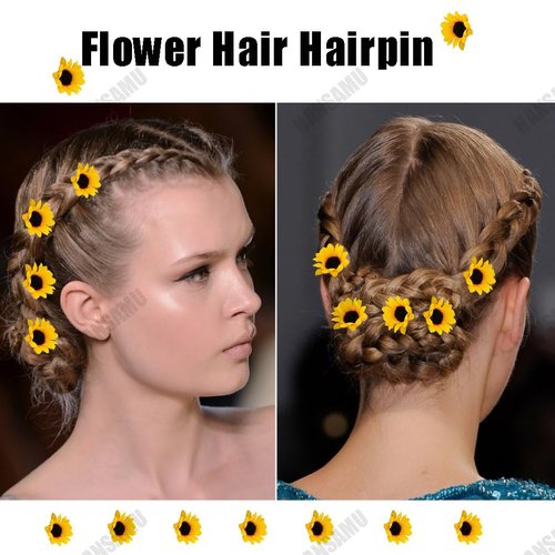 10 Pieces Flower Hair Pins Hair Fork Clips for Women Girls, Bridal Bridesmaids Ponytail Hair Accessories Floral Hairpins Headpieces for Hawaiian Party Wedding Beach Festival (Yellow)