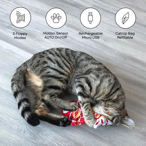 Leo's Paw Mini Floppy Fish w/Silvervine & Catnip Stimulating Real-Life Fish Impression Keeps Kitty Active & Entertained Prevents Boredom & Destructive Behaviour Cat Kicker Toy for Exercise & Play