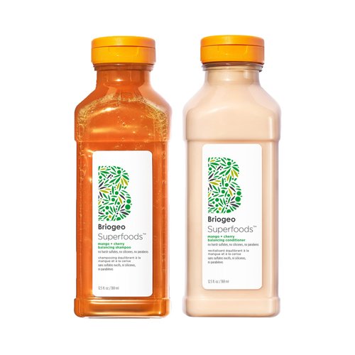 Briogeo Superfoods Mango + Cherry Balancing Shampoo Conditioner Set, Replenish Dull, Dry Hair and Supports Healthy Hair and Scalp, Vegan, Phalate & Paraben-Free, 25 fl oz