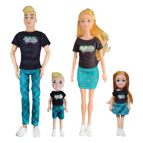 Chioldilly Interactive Family Dolls Toy Set 4pcs, Engaging and Educational Family Doll, Perfect Action Figures, for 3+ Kids Ideal Gift (D Edition)