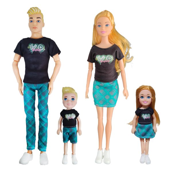 Chioldilly Interactive Family Dolls Toy Set 4pcs, Engaging and Educational Family Doll, Perfect Action Figures, for 3+ Kids Ideal Gift (D Edition)