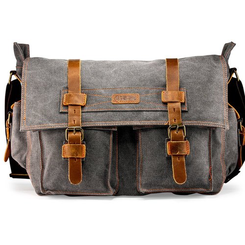 Messenger Bag for 14/15 Inch Laptop Vintage Canvas Leather Shoulder Crossbody Satchel Shoulder Computer College Bag Travel Office Messenger Bag for Men Women - Slate