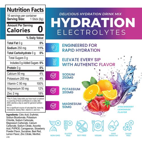 Liquid Replenisher Daily Electrolyte Drink Mix – Hydration Packets with 6 Electrolytes & Minerals, Keto Friendly Pack, Vegan, Nature's Non-GMO & Sugar-Free Electrolyte Powder - 16 Stickpack Servings​