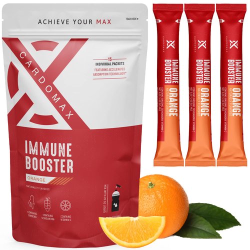 CardoMax Immune Booster Liquid Drink Mix with Gingseng & Vitamin C - Single-Serve Water Flavoring Stick Packets for Immune Support - Orange Flavor (15 Count)
