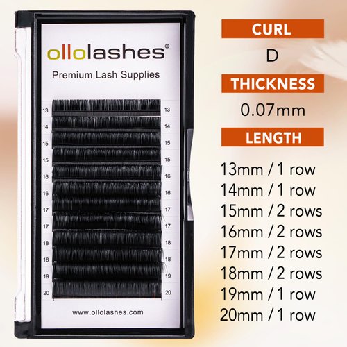 Eyelash Extension B C CC D J Curl Mix 5-20mm 0.03-0.15 Super Matte Classic Lash Extensions Professional Supplies for Lash Techs (D-0.07, 13-20mm)