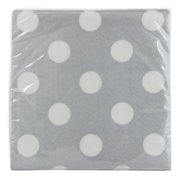 Amscan Disposable, Dots Beverage Napkins, SIlver, One Size 16ct Party Supplies, 16 pieces