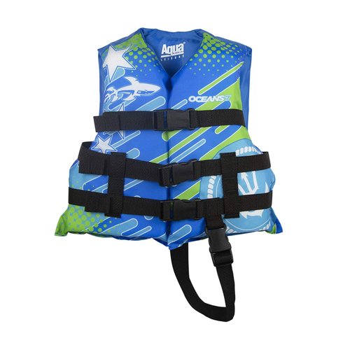 Oceans 7 New & Improved US Coast Guard Approved, Child Life Jacket, Flex-Form Chest, Open-Sided Design, Type III Vest, PFD, Personal Flotation Device, Blue/White, 30-50 lbs.