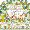 Wild One party Decorations, 150 Pcs Jungle Animal Party Supplies Decor for Boy Girl Birthdays with Banners Cake Topper Cupcake Topper Cupcakes Wrappers Balloons Backdrop Tablecloth Centerpieces