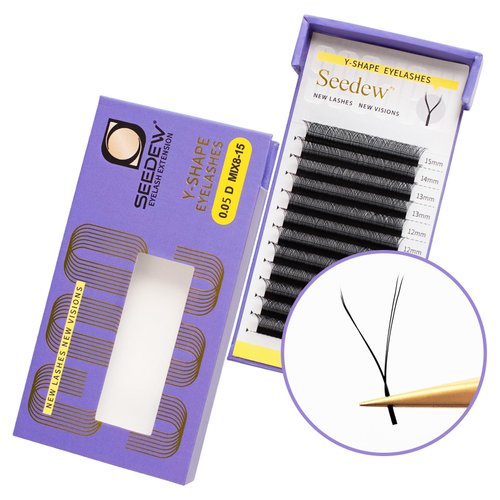 SEEDEW YY Lash Extensions, Natural Look Lash Clusters, Y Shape Lash Tray, Practice Lash Strips, Soft Fluffy Rapid Fans Supplies, Long Sterm Stable D Curl Lash Tech Must Haves(Black-0.05-D-MIX8-15mm)
