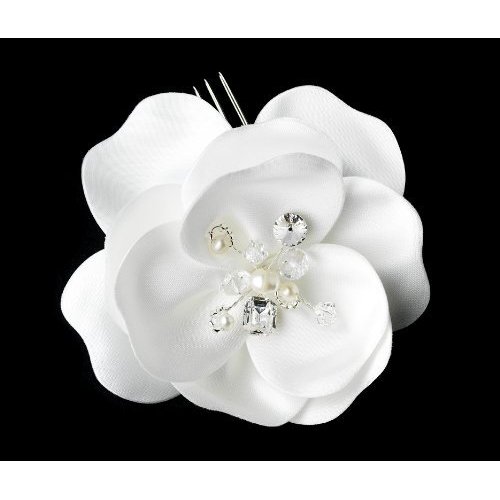White Silky Matt Satin Flower Bridal Hair Comb