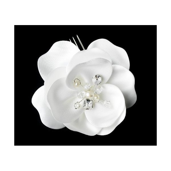 White Silky Matt Satin Flower Bridal Hair Comb