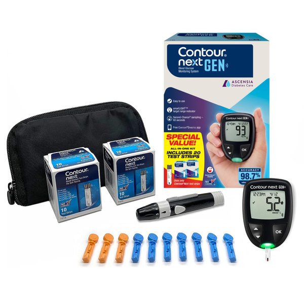 Ascensia CONTOUR NEXT GEN Blood Glucose Monitoring System – All-in-One Kit for Diabetes with Glucose Monitor and 20 Test Strips For Blood Sugar & Glucose Testing