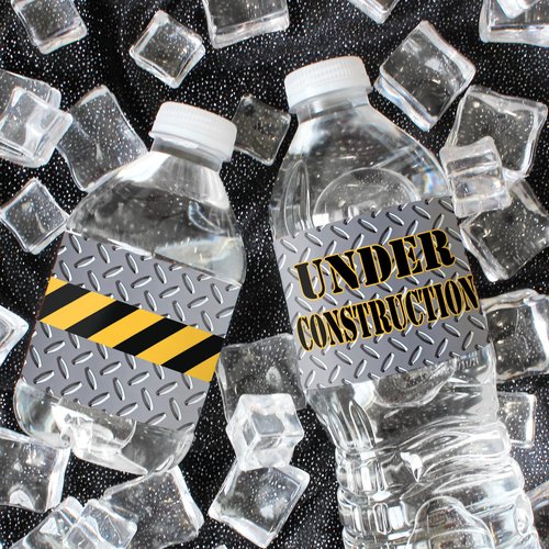 Under Construction Party Water Bottle Labels, Construction Birthday Decorations - 24 Stickers