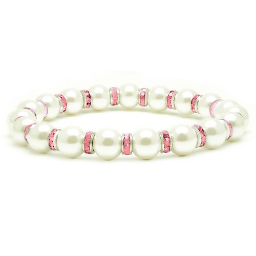 Accents Kingdom Women's Magnetic Bracelet White Tuchi Simulated Pearl Bracelet with Simulated Rose Crystal, 7.5"