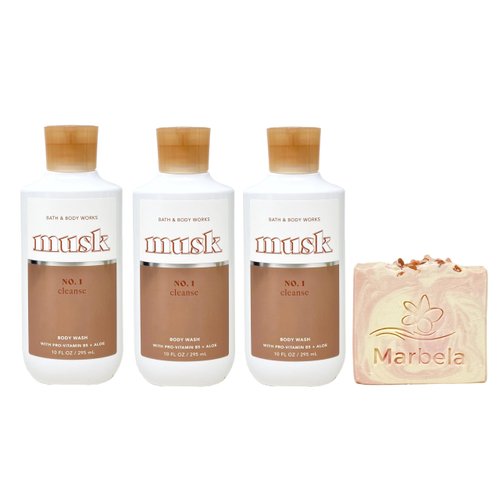 Bath & Body Works Musk 3 Pack Body Wash Bundle with a Himalayan Salts Springs Bar Soap - Full Size