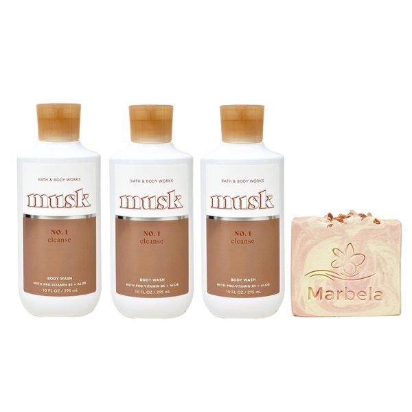 Bath & Body Works Musk 3 Pack Body Wash Bundle with a Himalayan Salts Springs Bar Soap - Full Size