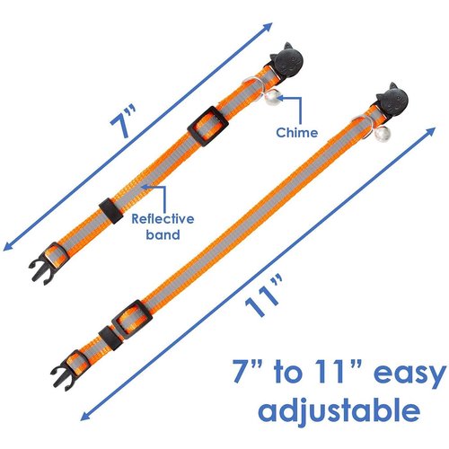 Reflective Cat Collar with Bell, Set of 6, Solid & Safe Collars for Cats, Nylon, Mixed Colors, Pet Collar, Breakaway Cat Collar, Free Replacement (Mixed)