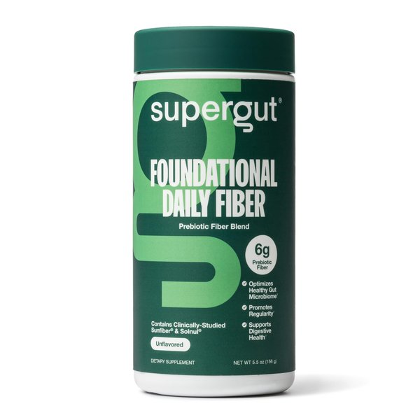 Supergut Foundational Daily Fiber Powder, Sugar Free & Vegan Prebiotic Fiber Blend for Gut Health & Digestive Support, Supplement for Men & Women with Solnul & Sunfiber, Unflavored, 20 Servings