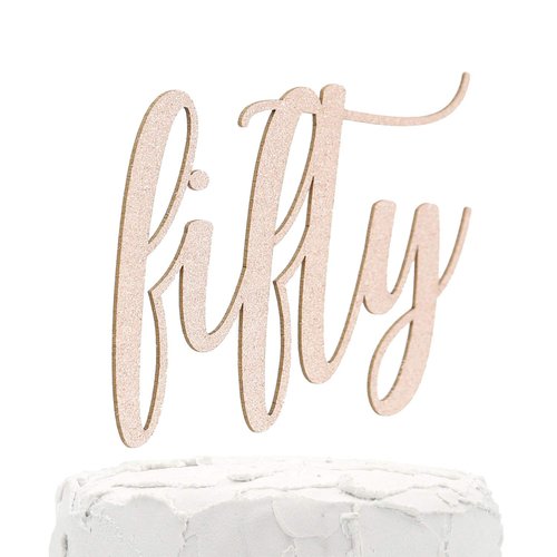NANASUKO 50th Birthday Cake Topper - fifty - Double Sided Rose Gold glitter - Premium quality Made in USA