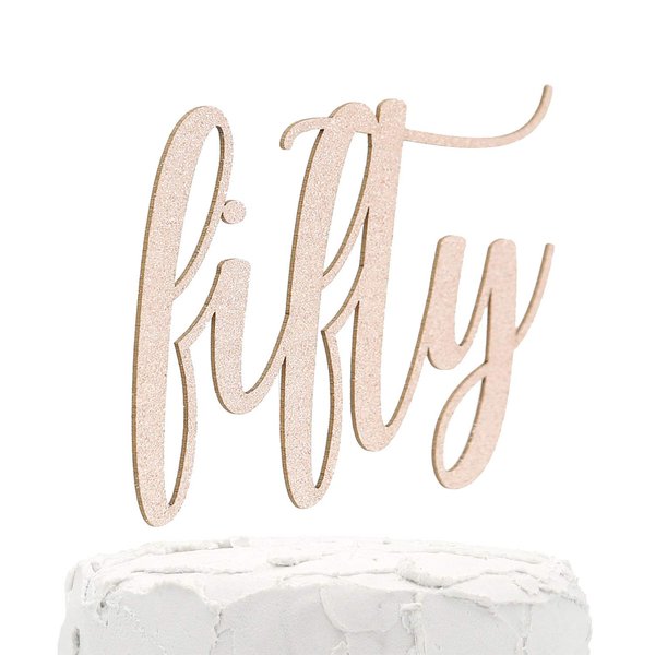 NANASUKO 50th Birthday Cake Topper - fifty - Double Sided Rose Gold glitter - Premium quality Made in USA