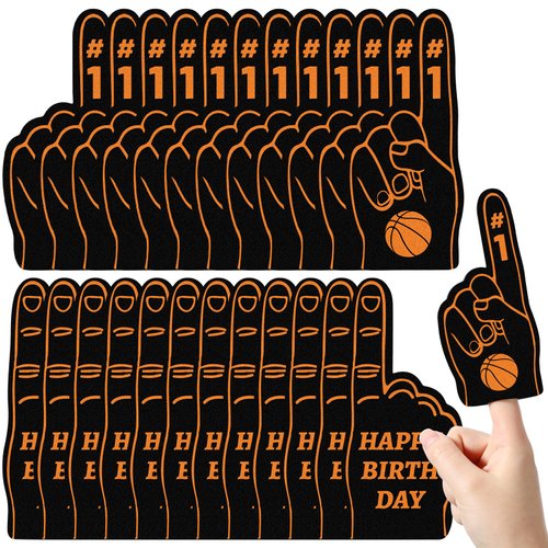 Foilswirl 24 Pack Foam Finger Cheerleading Foam Hand Sports Themed Party Favors for Celebration Events School Birthday Sporting Party Decoration (Basketball)