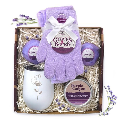 Purple Canyon Spa Gift Box for Women | Relaxing Lavender Stress Relief Gift for Women | All Natural Ingredients | 6 Peice Set