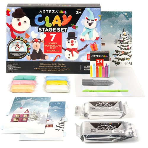 Arteza Kids Air Dry Clay, Winter Wonderland Stage Clay Kit, Craft Supplies for Learning Centers and Educational Playtime, Christmas, Birthday Gifts
