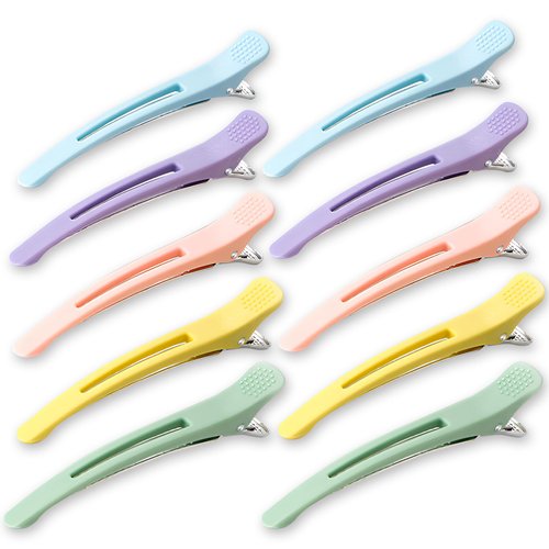 10-Pack Professional Styling Hair Clips, Anti-Slip Silicone-Banded Duck Bill Hair Clips, Colorful...