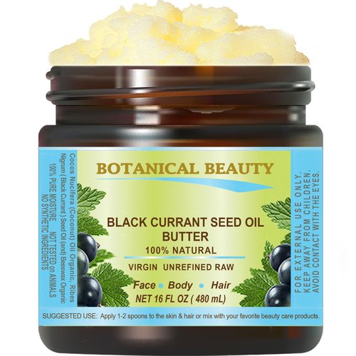 Botanical Beauty BLACK CURRANT SEED OIL BUTTER 100% Pure Natural VIRGIN UNREFINED Cold-Pressed 16 Fl oz 480 ml for Face, Skin, Body, Hair, Lip, Nails. Rich in Gamma-Linolenic Acid, Vitamin E