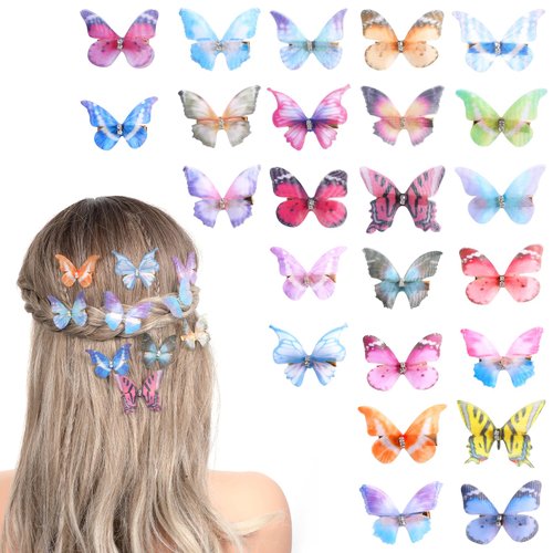 24PCS Butterfly Hair Clips, Moving Butterfly Hair Clips Glitter, Cute Butterfly Hair Accessories with Rhinestones, Glitter Small Butterfly Hair Clips for Women Hair Accessories