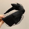 auwiyd Lolita Bow Headband Hoop Mesh Knotted Bow Hair Hoop Bridal Headdress for Women Girls Elegant Black and Green Double-layer Mesh Headband Vintage French Style Hair Accessories 2 PCS