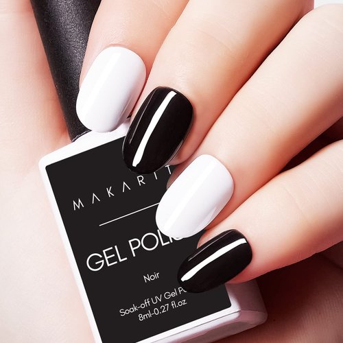 Makartt Gel Nail Polish Kit, Black White Nail Polish Gel Set Noir & Blanc Summer Soak Off Nail Gel Polish LED Required UV Gel Polish Kit Black Nails White Gel Paint for Nail Art Salon DIY 2Pcs